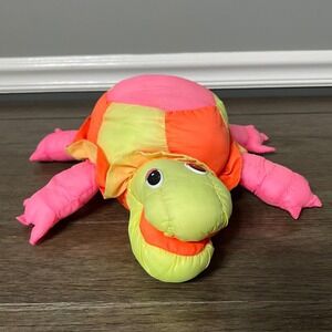 Vintage Neon Plush Turtle Stuffed Animal Toy Kids Room Decor